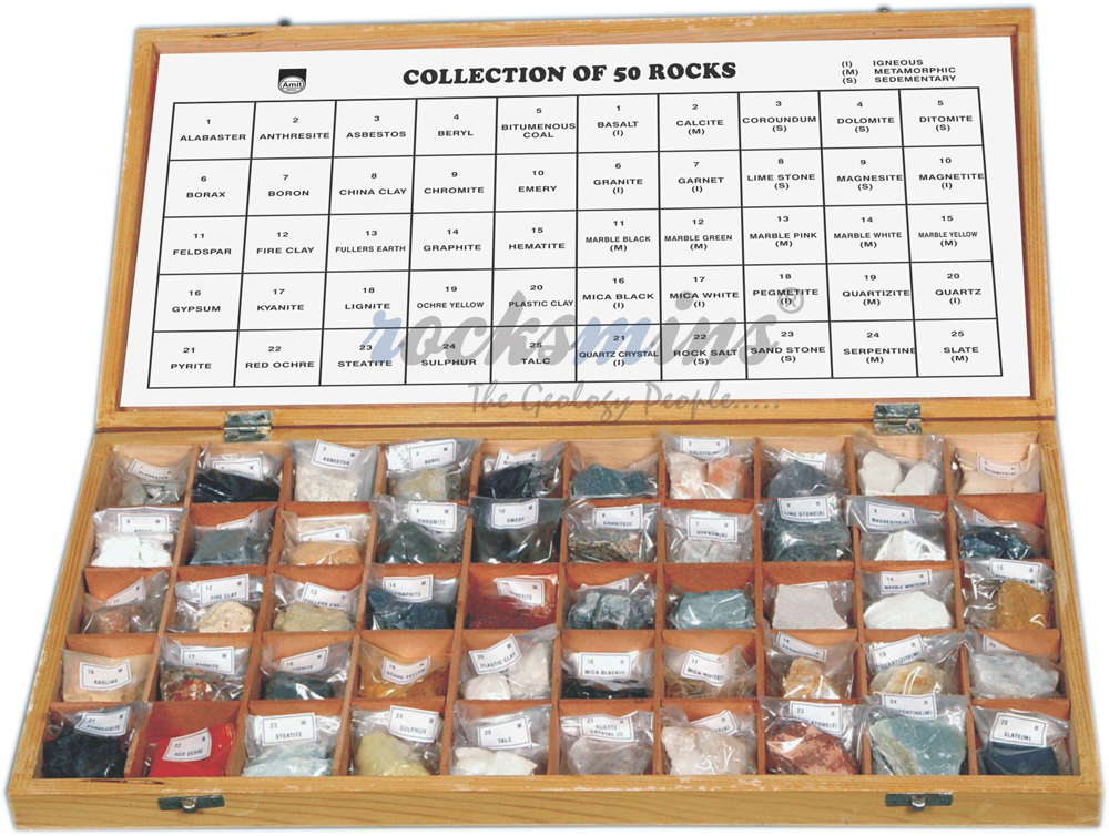Collection of Rocks Set of 50 Wooden Box